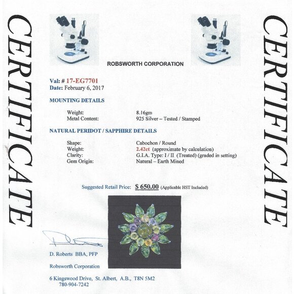 .925 Sterling Silver Peridot/Sapphire Cabochon Floral Ring. Size 8 Value $650 - Picture 5 of 7